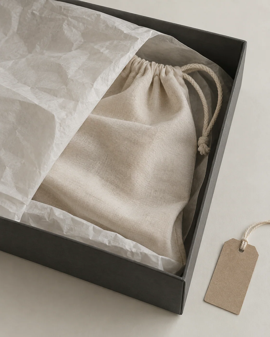 Illustrative study of a protective dust bag, tissue and box