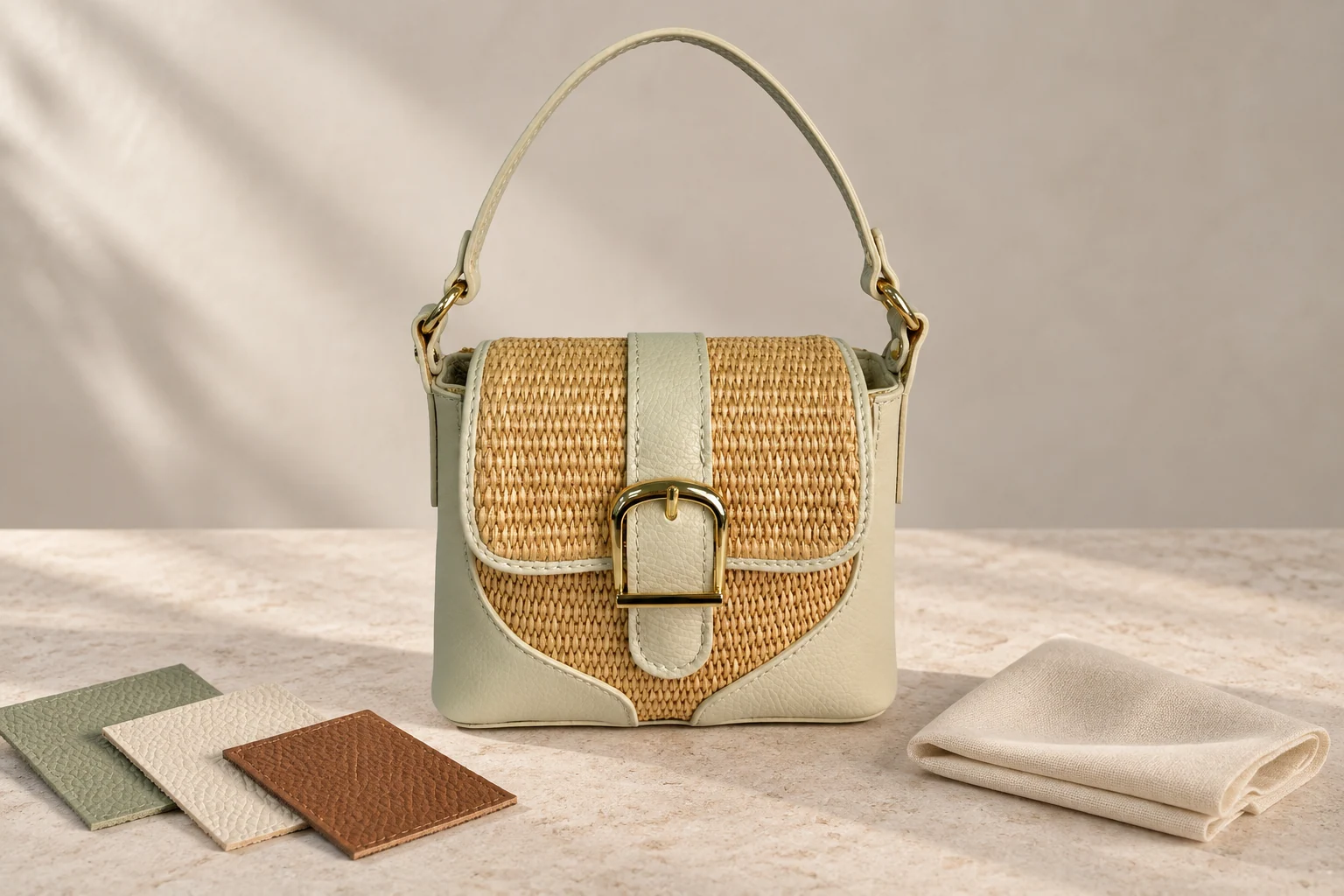 Borsa Versilia con materiali in una composizione basata sulla fotografia originale del prodotto