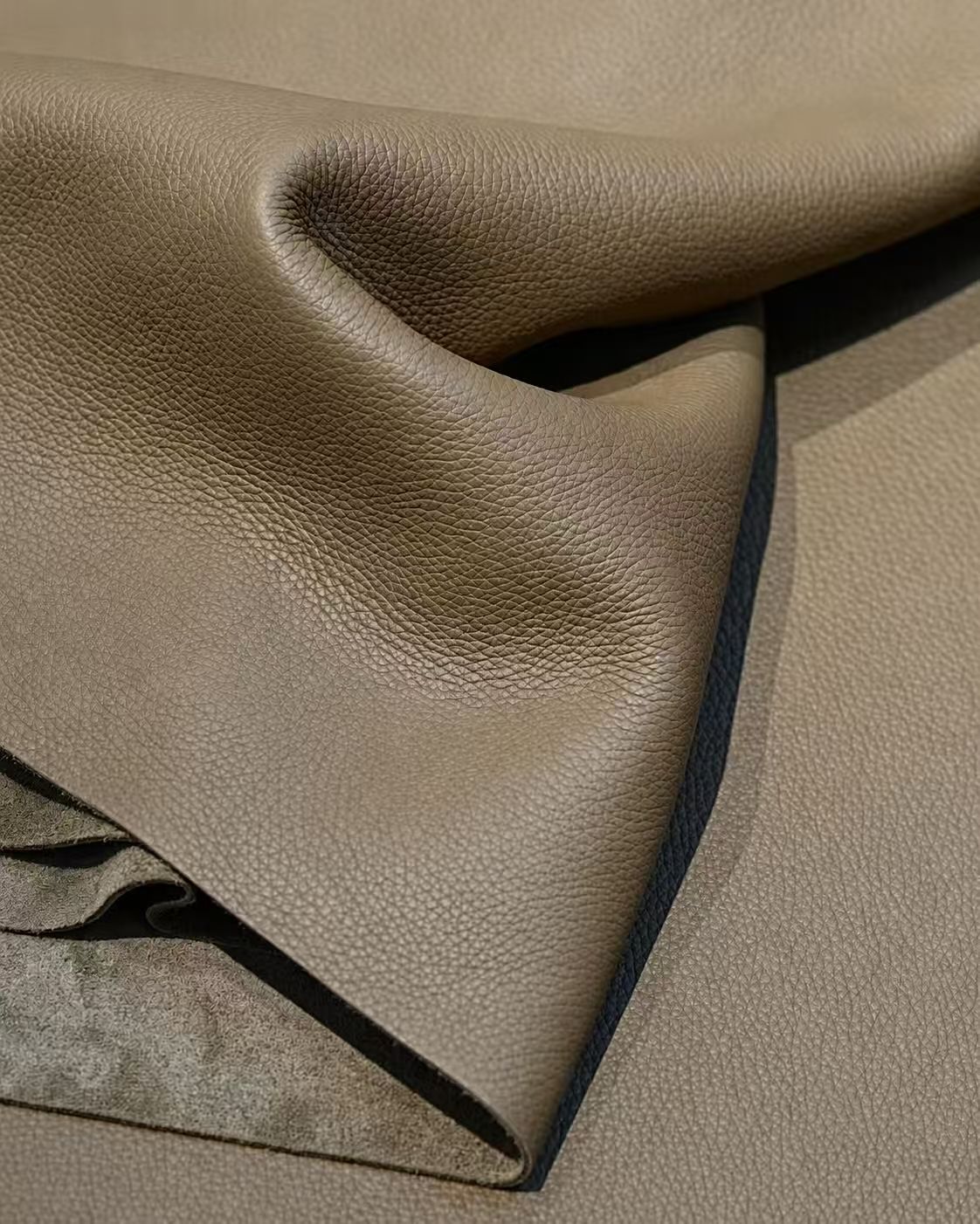 Close detail of warm full-grain Italian leather