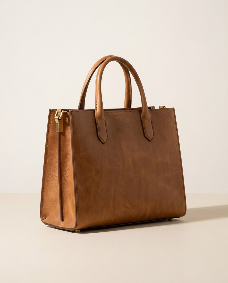 A structured Italian leather tote developed for private label