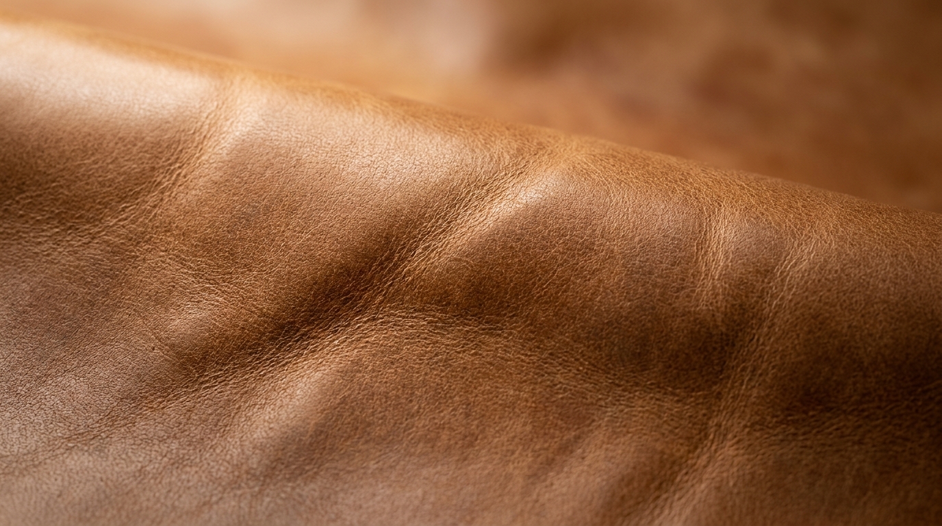 Close detail of warm full-grain Italian leather